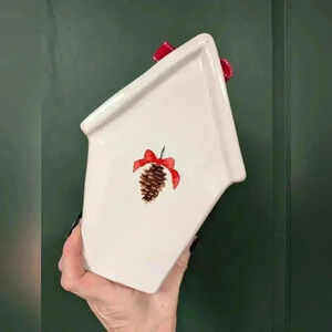 Rae Dunn home birdhouse with pinecone  picture on the back